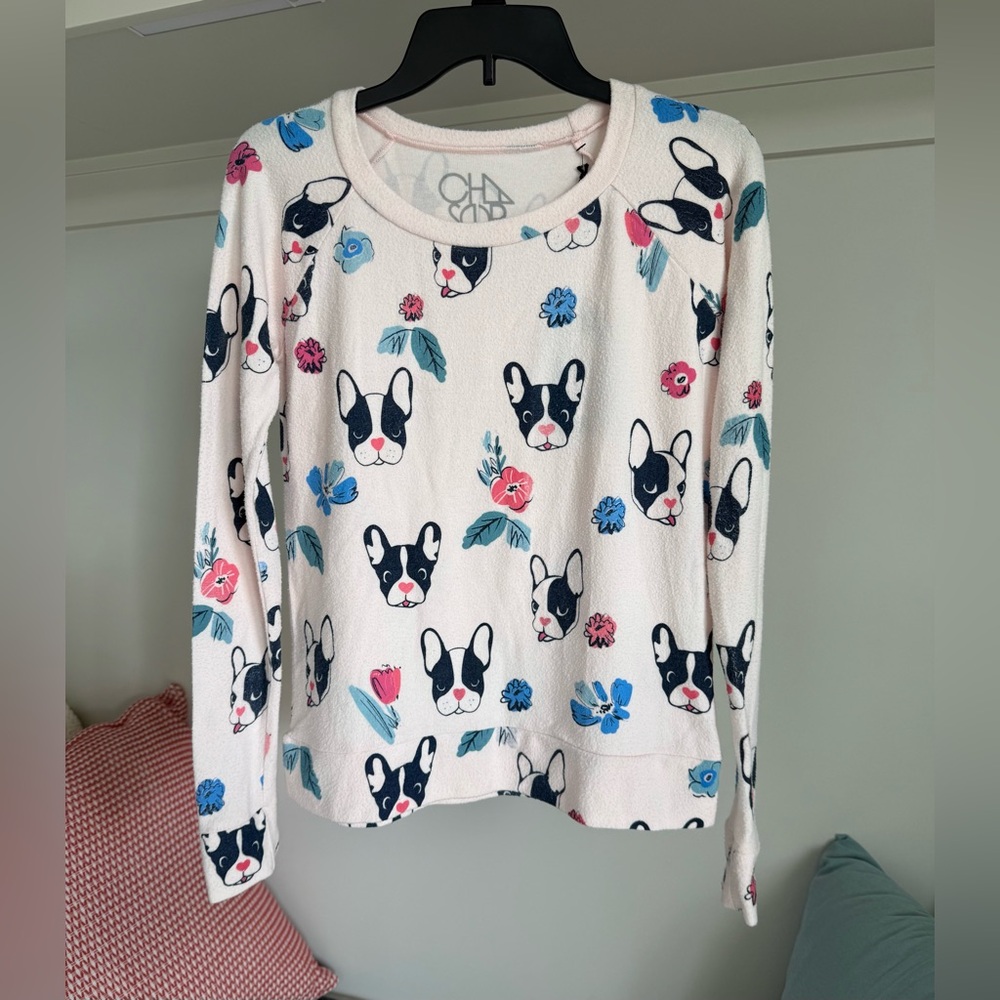 NWT Chaser Frenchie and Flowers Dog Print Sweatshirt Size Small